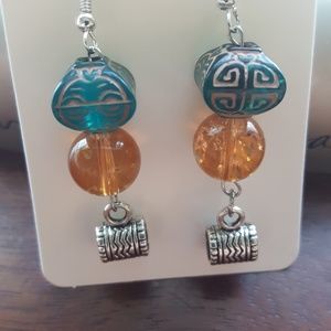 Silver / Orange/ Teal/ Aztec/ Statement Earrings⭐️